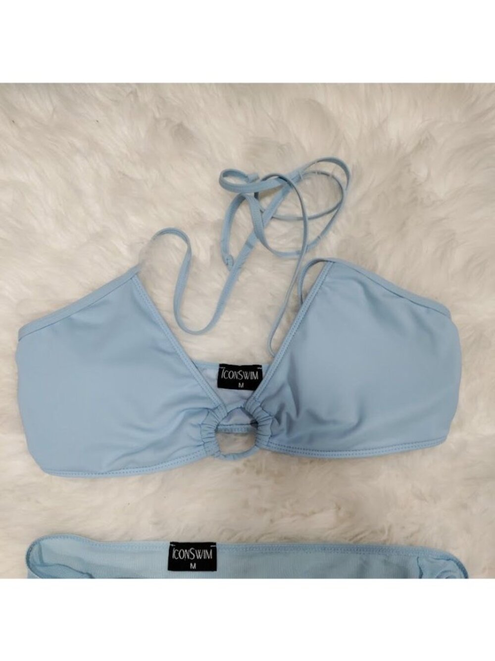 Icon Swim Light Blue Bikini Set With Ruched Cover Up Skirt & Halter Top Size S - Picture 10 of 13